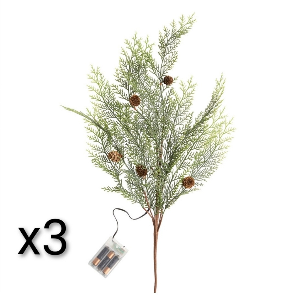 3 World Market Cypress Pinecone Pre Lit LED Battery Stem Set Christmas Winter